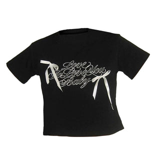 Short sleeve bowknot crewneck letter print top