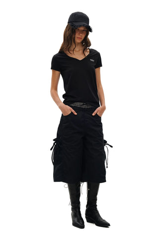 [Moromoro2] Faux Two-piece Waist Cropped  Pants