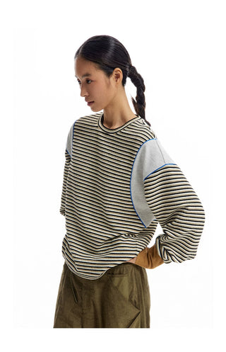 [CONP] Striped Spliced Long-sleeve T-shirt