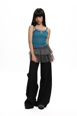 [moromoro2] Bow Lace Fake Layered Cami Top