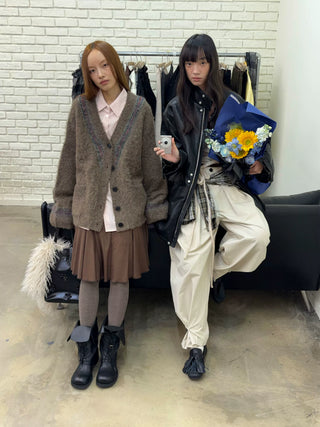 [NeverSeez] Two-Tone Jacquard Knit Cardigan