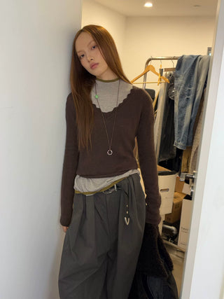 [NeverSeez] High-neck Color-block Knit Sweater