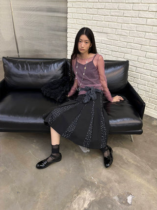 [NeverSeez] Crescent Polka Dot Pleated Skirt