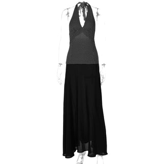 Halter polka dot print backless maxi dress