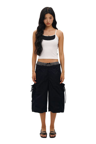 [Moromoro2] Faux Two-piece Waist Cropped  Pants