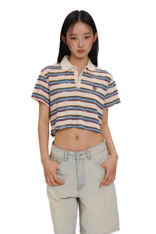 [moromoro2] Striped Crop T-Shirt