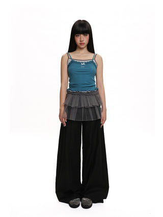 [moromoro2] Bow Lace Fake Layered Cami Top