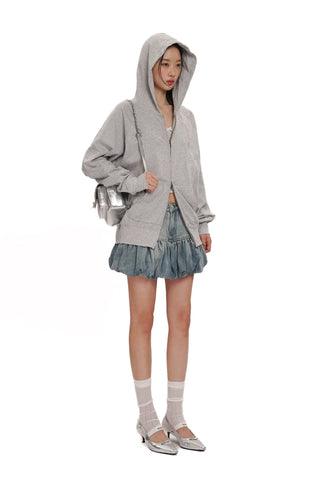 [moromoro2] Wash Bubble Mini Denim Skirt