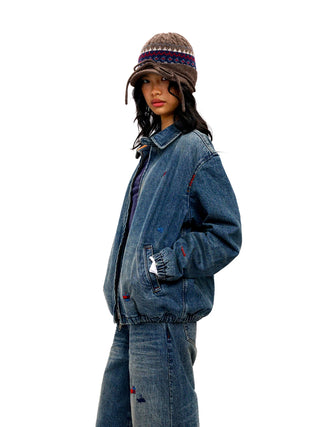 [Moromoro2] Distressed Patch Denim Jacket