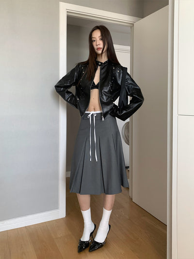 Stand-Up Collar PU Leather Jacket