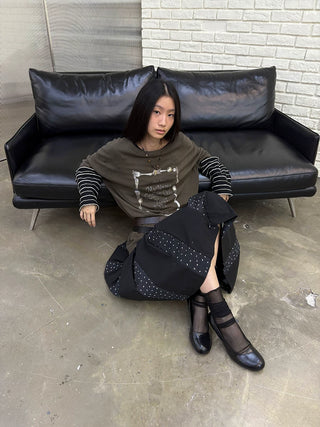 [NeverSeez] Crescent Polka Dot Pleated Skirt