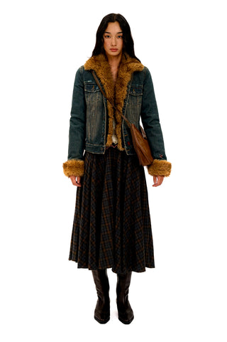 [Moromoro2] Detachable Fur Distressed Denim  Jacket