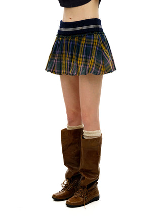 [Moromoro2] Gradient Plaid Distressed Mini  Skirt