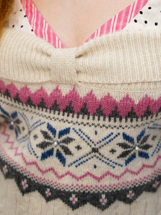 [Moromoro2] Fair Isle Pearl Knit Sweater