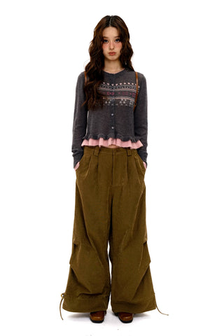 [Moromoro2] Velvet Pleated Wide-leg Pants