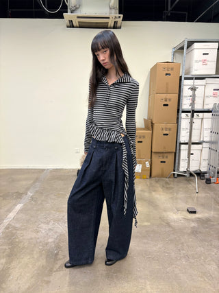 [NeverSeez] Raw Denim Wide-leg Jeans