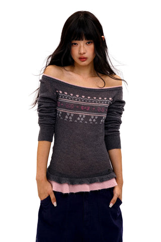 [Moromoro2] Fair Isle Faux Two-piece Top
