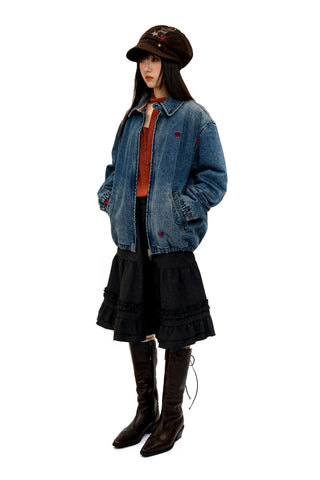 [Moromoro2] Distressed Patch Denim Jacket