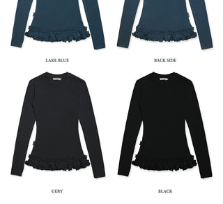 [Moromoro2] Double-layer Lace Hem T-shirt