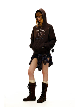 [Moromoro2] Embroidered Floral Hooded  Sweatshirt