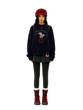 [Moromoro2] Snowman Contrast Stitch Knit  Sweater