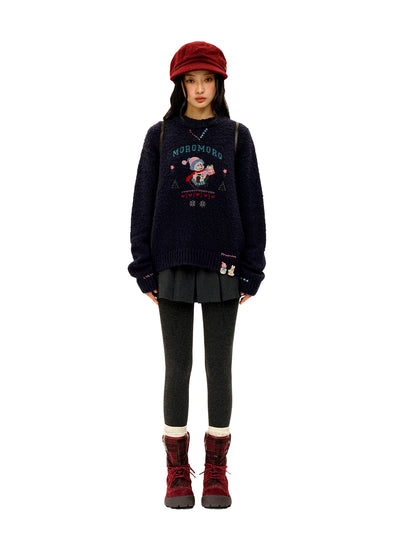 [Moromoro2] Snowman Contrast Stitch Knit  Sweater