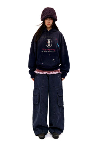 [Moromoro2] Embroidered Rabbit Hooded  Sweatshirt