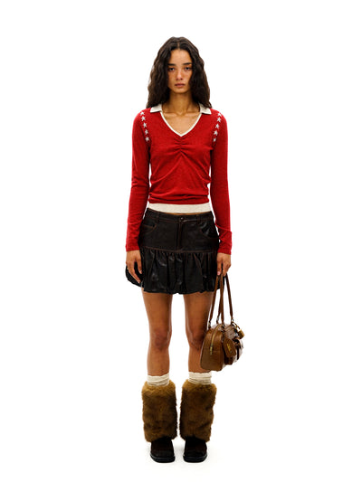 [Moromoro2] Star Jacquard Faux Two-piece Knit  Top