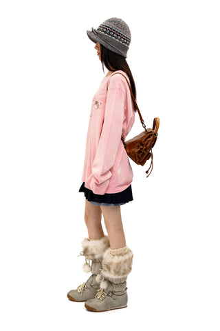 [Moromoro2] Rabbit Applique Distressed  T-shirt