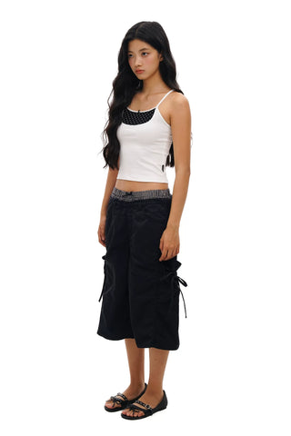 [Moromoro2] Faux Two-piece Waist Cropped  Pants