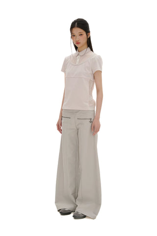 [moromoro2] Layered Contrast Panel Polo  T-Shirt