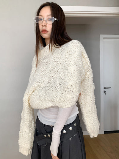 Jacquard Long-Sleeve Textured Sweater