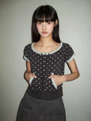 [moromoro2] Ribbed Zip-Up Short Sleeve