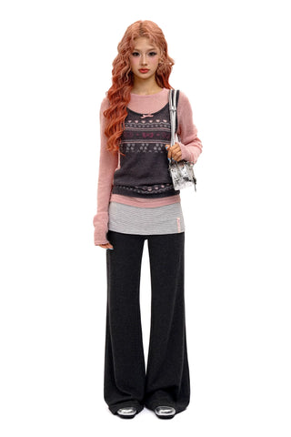 [Moromoro2] Fair Isle Faux Vest Knit Top