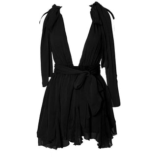 Deep v neck chiffon backless knotted ruffle mini dress