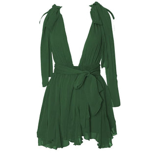 Deep v neck chiffon backless knotted ruffle mini dress
