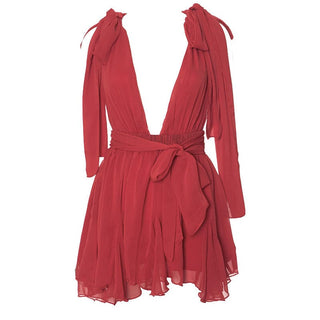 Deep v neck chiffon backless knotted ruffle mini dress