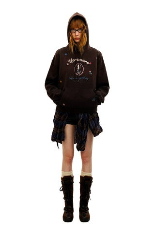[Moromoro2] Embroidered Floral Hooded  Sweatshirt