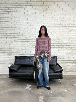 [NeverSeez] Linen Blend Striped T-shirt