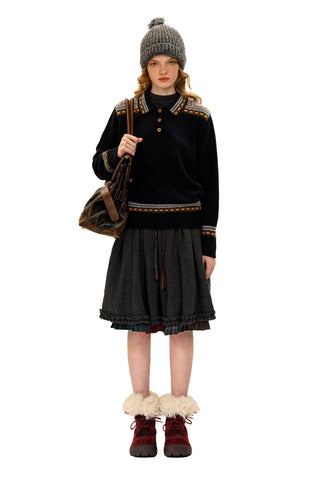 [Moromoro2] Fair Isle Polo Collar Loose  Sweater
