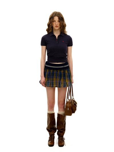 [Moromoro2] Gradient Plaid Distressed Mini  Skirt