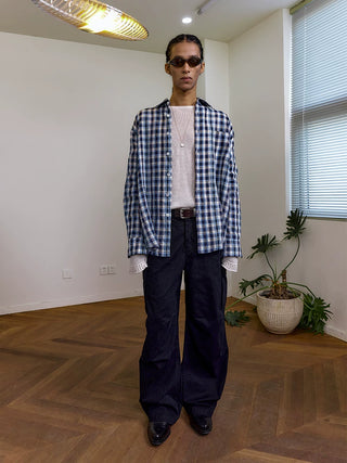 [NeverSeez] Linen Plaid Shirt