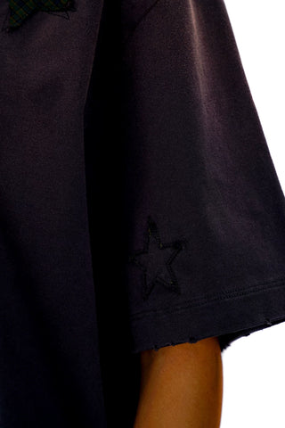 [Moromoro2] Embroidered Star Patch Distressed  T-shirt