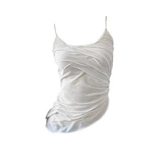 U neck ruched solid mesh cami top