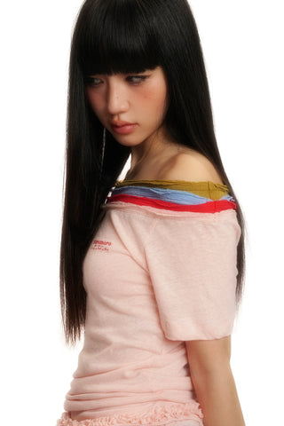 [moromoro2] Off-Shoulder Layered T-shirt