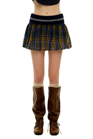 [Moromoro2] Gradient Plaid Distressed Mini  Skirt