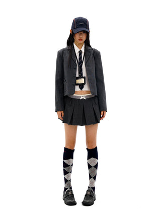 [Moromoro2] Bow Tie Pocket Short Suit  Jacket