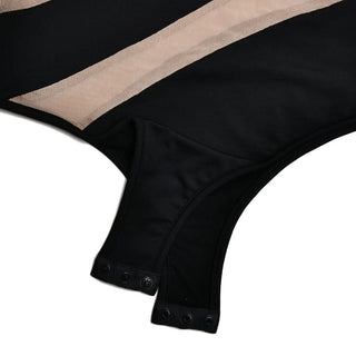 Irregular one shoulder mesh button bodysuit