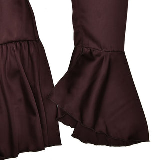 Long flared sleeve satin self tie ruffle ruched mini dress