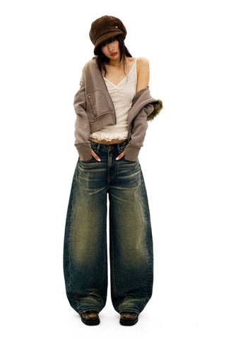 [Moromoro2] Distressed Curved Denim Pants